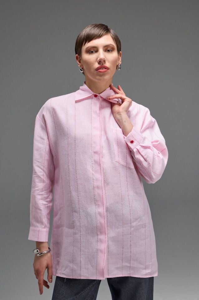 Lisa Keten Gömlek Pembe