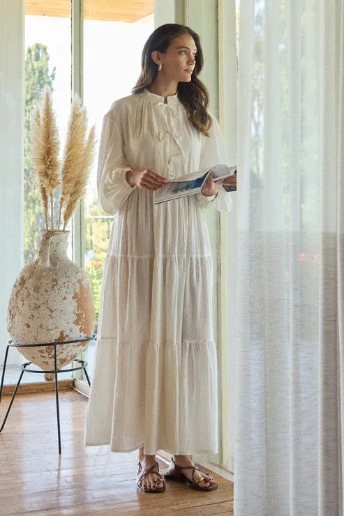 Joli Bağlamalı Şile Bezi Elbise